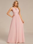 Simple Sleeveless A-line Chiffon Bridesmaid Dress with Hollow Out Detail – Pink