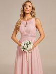 Simple Sleeveless A-line Chiffon Bridesmaid Dress with Hollow Out Detail – Pink