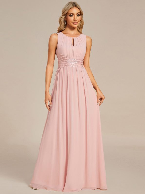 Simple Sleeveless A-line Chiffon Bridesmaid Dress with Hollow Out Detail - Pink