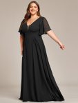 Simple Chiffon Short Sleeves Empire Waist A-Line Maxi Bridesmaid Dress – Black