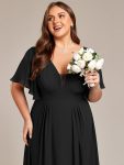 Simple Chiffon Short Sleeves Empire Waist A-Line Maxi Bridesmaid Dress – Black