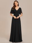 Simple Chiffon Short Sleeves Empire Waist A-Line Maxi Bridesmaid Dress – Black