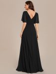 Simple Chiffon Short Sleeves Empire Waist A-Line Maxi Bridesmaid Dress – Black