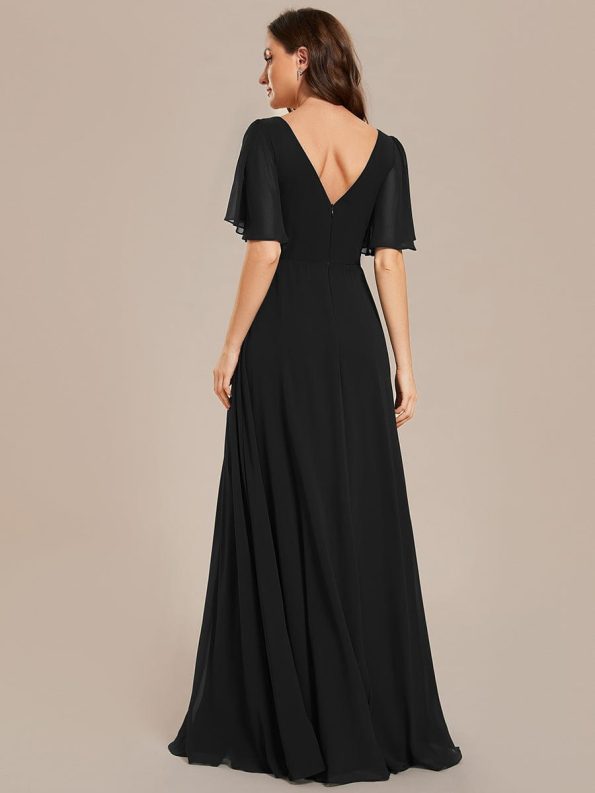 Simple Chiffon Short Sleeves Empire Waist A-Line Maxi Bridesmaid Dress - Black