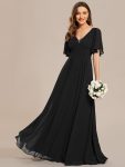 Simple Chiffon Short Sleeves Empire Waist A-Line Maxi Bridesmaid Dress – Black