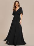 Simple Chiffon Short Sleeves Empire Waist A-Line Maxi Bridesmaid Dress – Black