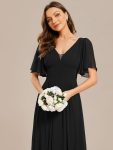 Simple Chiffon Short Sleeves Empire Waist A-Line Maxi Bridesmaid Dress – Black