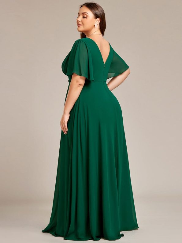 Simple Chiffon Short Sleeves Empire Waist A-Line Maxi Bridesmaid Dress - Dark Green