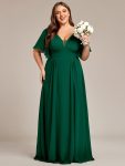 Simple Chiffon Short Sleeves Empire Waist A-Line Maxi Bridesmaid Dress – Dark Green