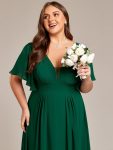 Simple Chiffon Short Sleeves Empire Waist A-Line Maxi Bridesmaid Dress – Dark Green