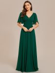 Simple Chiffon Short Sleeves Empire Waist A-Line Maxi Bridesmaid Dress – Dark Green