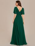 Simple Chiffon Short Sleeves Empire Waist A-Line Maxi Bridesmaid Dress – Dark Green