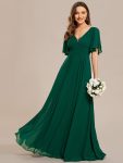 Simple Chiffon Short Sleeves Empire Waist A-Line Maxi Bridesmaid Dress – Dark Green