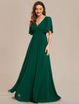 Simple Chiffon Short Sleeves Empire Waist A-Line Maxi Bridesmaid Dress – Dark Green