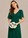 Simple Chiffon Short Sleeves Empire Waist A-Line Maxi Bridesmaid Dress – Dark Green