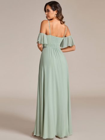 Spaghetti Strap Sweetheart Chiffon A-line Bridesmaid Dress with Knot - Mint Green