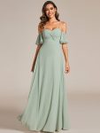 Spaghetti Strap Sweetheart Chiffon A-line Bridesmaid Dress with Knot – Mint Green