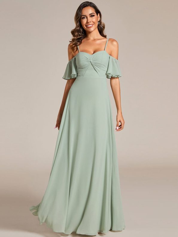 Spaghetti Strap Sweetheart Chiffon A-line Bridesmaid Dress with Knot - Mint Green