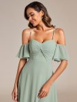 Spaghetti Strap Sweetheart Chiffon A-line Bridesmaid Dress with Knot – Mint Green