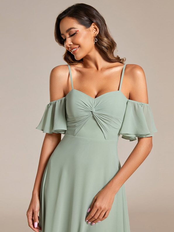 Spaghetti Strap Sweetheart Chiffon A-line Bridesmaid Dress with Knot - Mint Green