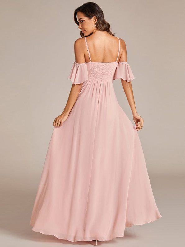 Spaghetti Strap Sweetheart Chiffon A-line Bridesmaid Dress with Knot - Pink