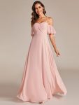 Spaghetti Strap Sweetheart Chiffon A-line Bridesmaid Dress with Knot – Pink