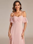 Spaghetti Strap Sweetheart Chiffon A-line Bridesmaid Dress with Knot – Pink