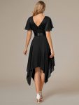 Asymmetrical Hem Empire Waist Short Sleeves Knee-Length Bridesmaid Dress – Black