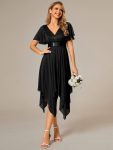 Asymmetrical Hem Empire Waist Short Sleeves Knee-Length Bridesmaid Dress – Black