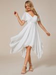 Asymmetrical Hem Empire Waist Short Sleeves Knee-Length Bridesmaid Dress – Cream