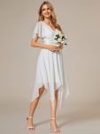 Asymmetrical Hem Empire Waist Short Sleeves Knee-Length Bridesmaid Dress – Cream