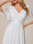 Asymmetrical Hem Empire Waist Short Sleeves Knee-Length Bridesmaid Dress – Cream