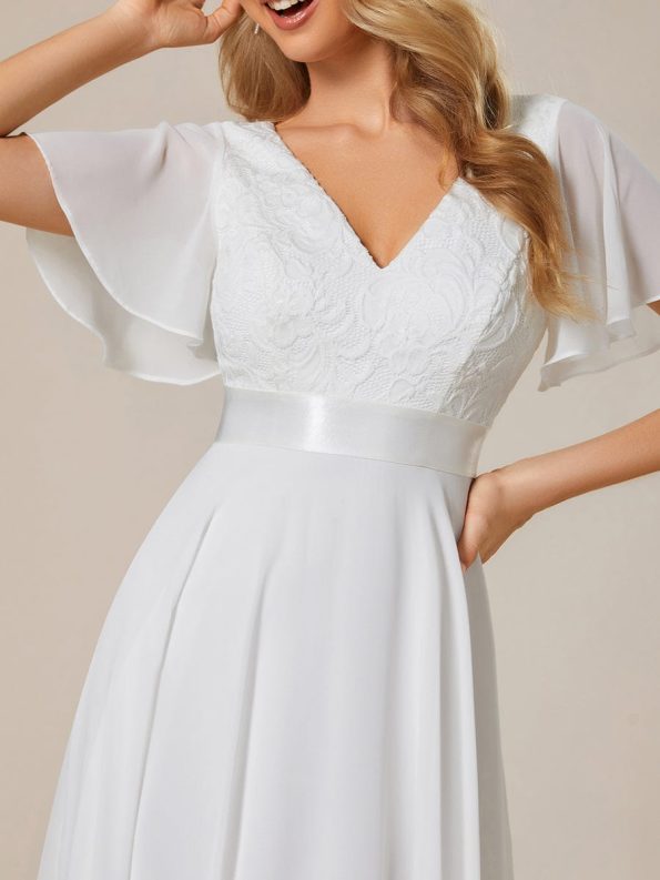 Asymmetrical Hem Empire Waist Short Sleeves Knee-Length Bridesmaid Dress - Cream