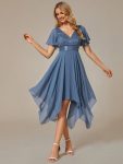 Asymmetrical Hem Empire Waist Short Sleeves Knee-Length Bridesmaid Dress – Dusty Navy