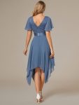 Asymmetrical Hem Empire Waist Short Sleeves Knee-Length Bridesmaid Dress – Dusty Navy