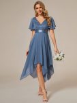 Asymmetrical Hem Empire Waist Short Sleeves Knee-Length Bridesmaid Dress – Dusty Navy