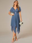 Asymmetrical Hem Empire Waist Short Sleeves Knee-Length Bridesmaid Dress – Dusty Navy