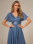 Asymmetrical Hem Empire Waist Short Sleeves Knee-Length Bridesmaid Dress – Dusty Navy