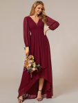 A-Line Pleated See-Through Long Lantern Midi Chiffon Bridesmaid Dress - Burgundy