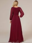 A-Line Pleated See-Through Long Lantern Midi Chiffon Bridesmaid Dress – Burgundy