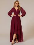 A-Line Pleated See-Through Long Lantern Midi Chiffon Bridesmaid Dress – Burgundy