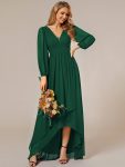 A-Line Pleated See-Through Long Lantern Midi Chiffon Bridesmaid Dress – Dark Green