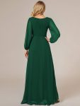 A-Line Pleated See-Through Long Lantern Midi Chiffon Bridesmaid Dress – Dark Green