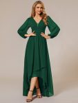 A-Line Pleated See-Through Long Lantern Midi Chiffon Bridesmaid Dress – Dark Green