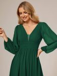 A-Line Pleated See-Through Long Lantern Midi Chiffon Bridesmaid Dress – Dark Green