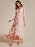 A-Line Pleated See-Through Long Lantern Midi Chiffon Bridesmaid Dress – Pink