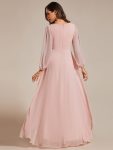 A-Line Pleated See-Through Long Lantern Midi Chiffon Bridesmaid Dress – Pink