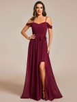 Sweetheart Neckline Cold Shoulder Chiffon Bridesmaid Dress – Burgundy