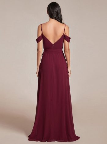 Sweetheart Neckline Cold Shoulder Chiffon Bridesmaid Dress - Burgundy