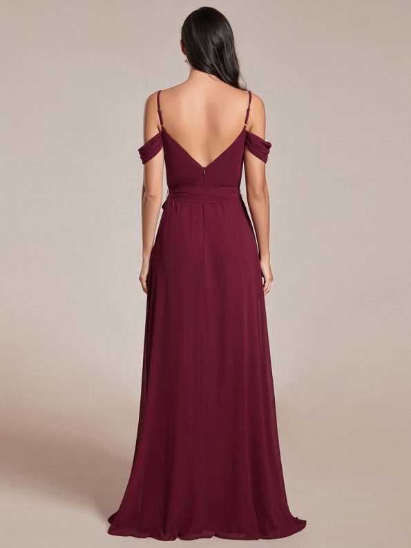 Sweetheart Neckline Cold Shoulder Chiffon Bridesmaid Dress - Burgundy